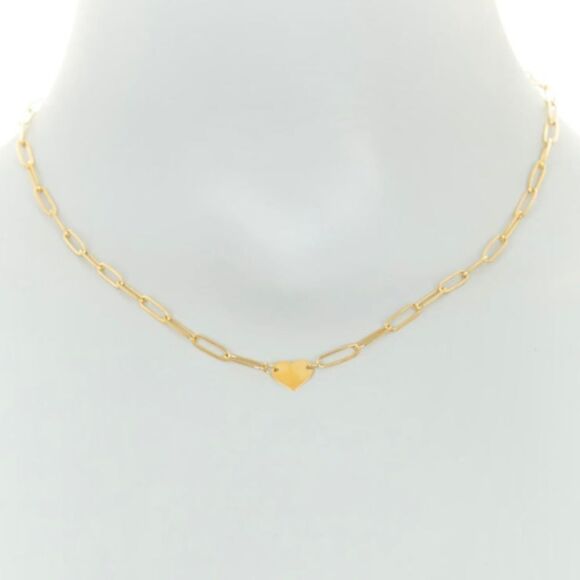 14K Gold Plated Paperclip Chain Heart Pendant Necklace - Picture 1 of 3